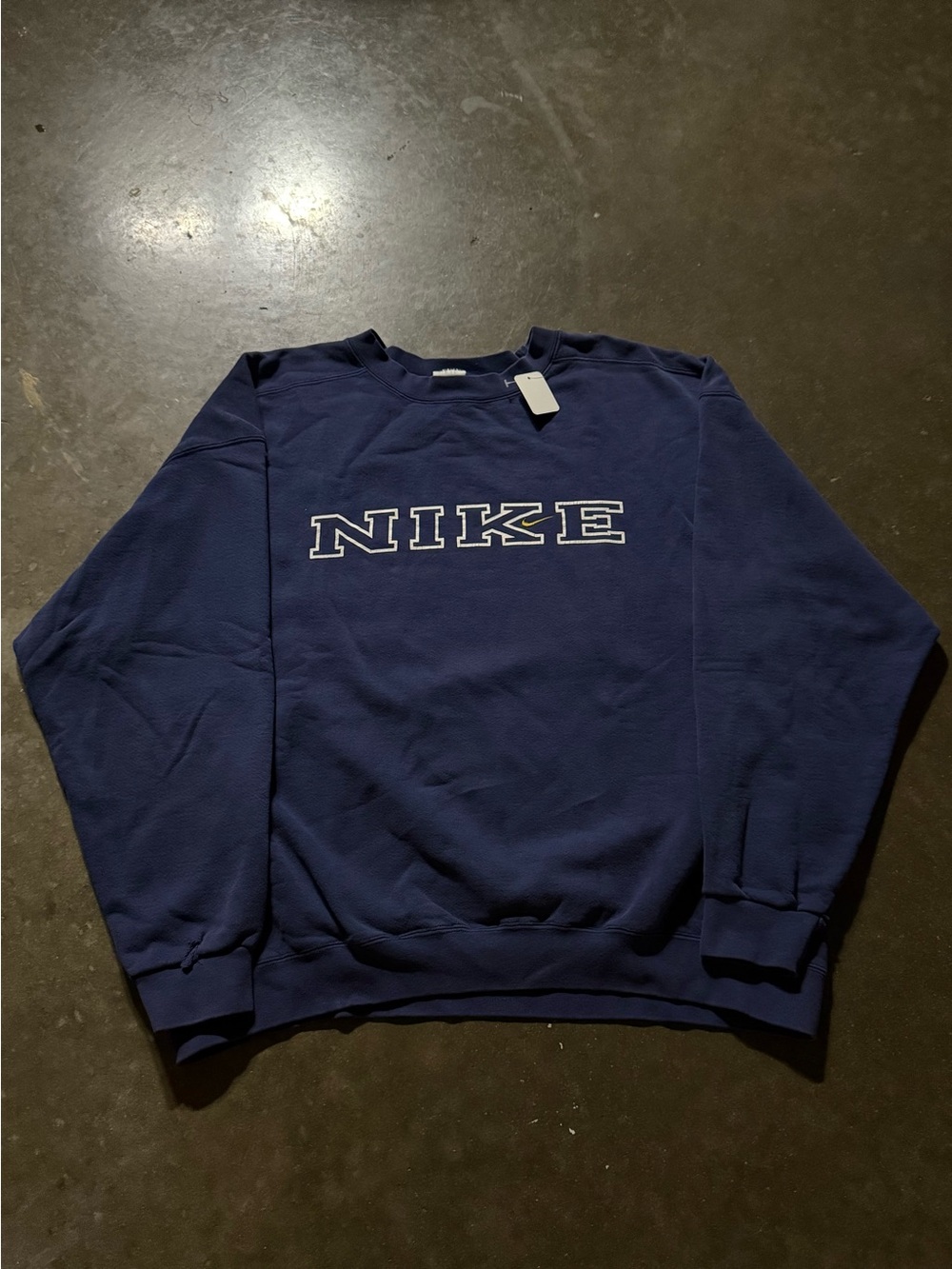 Vintage 90s Nike Swoosh Embroidered Faded Boxy Navy Crewneck